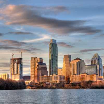 photograph of Austin's skyline, featuring the Austonian building