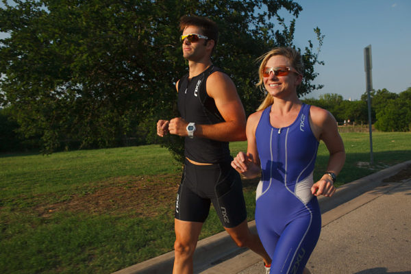 Triathletes jogging for the Bicycle Sport Shop