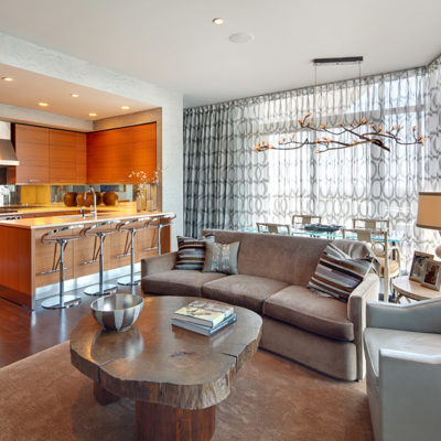 living room and kitchen in the Austonian building.