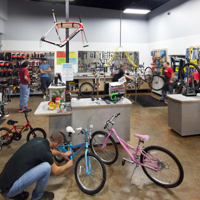 Interior photography of the Bicycle Sport Shop, Parmer store